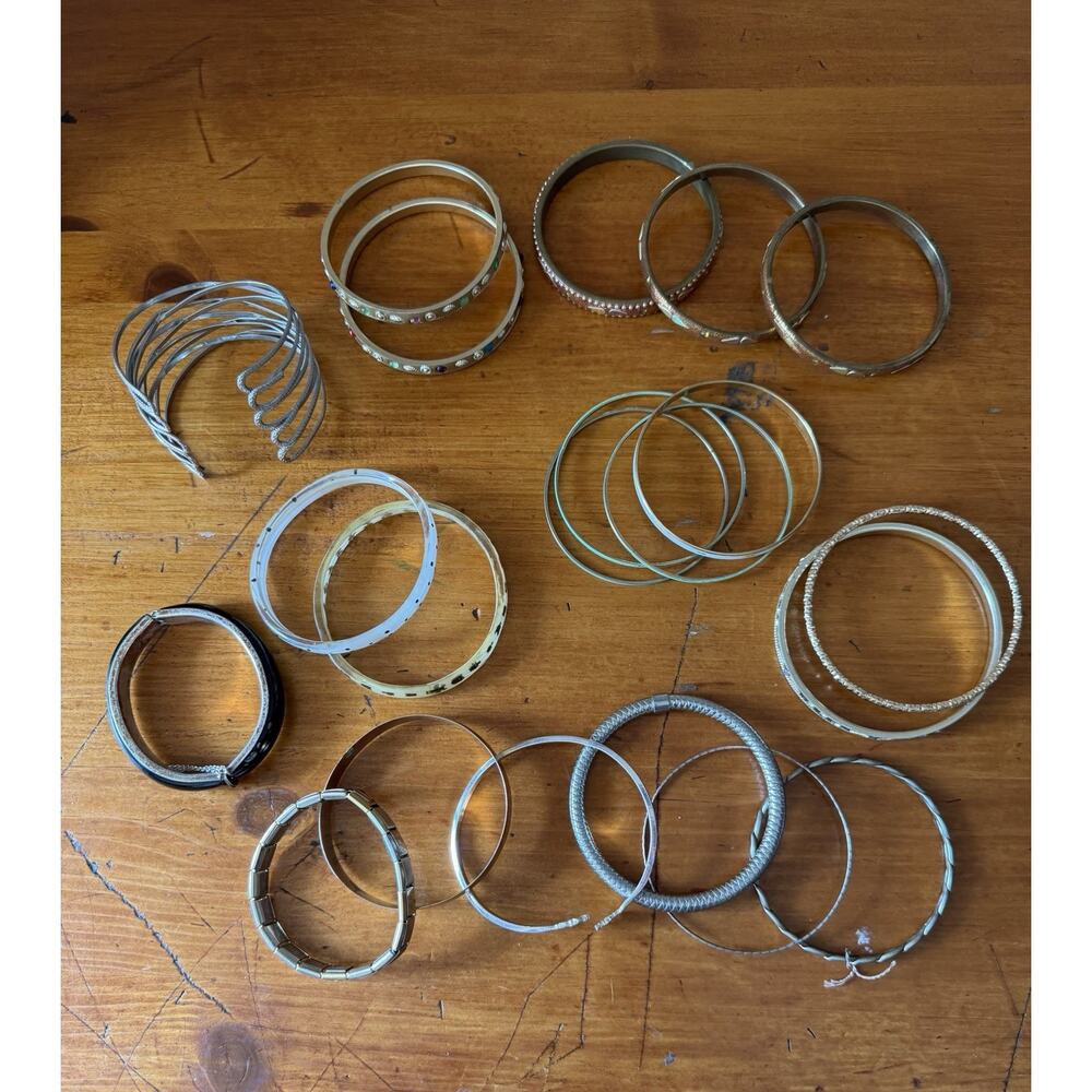 Mixed Metal Bangle Bracelet Lot Gold Silver Rhinestone Thin Stackable Jewelry